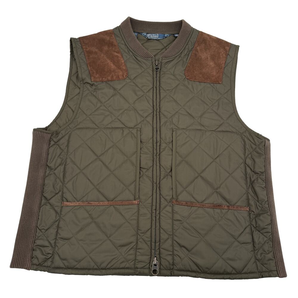 Polo Ralph Lauren Vest Mens 2XL Quilted Hunting Shooting Suede Trim Outdoors‎